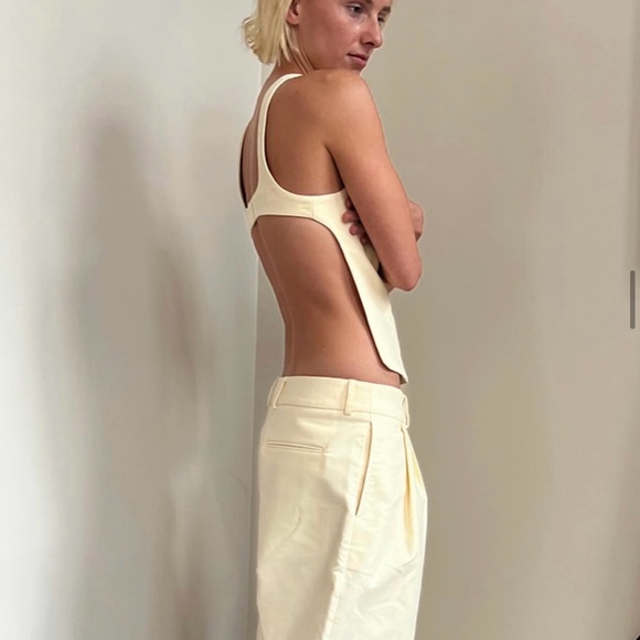 ALFIE Paris Pleated Tailored Wide Leg Trouser Pant Butter Yellow Cream Size XS - Picture 10 of 10